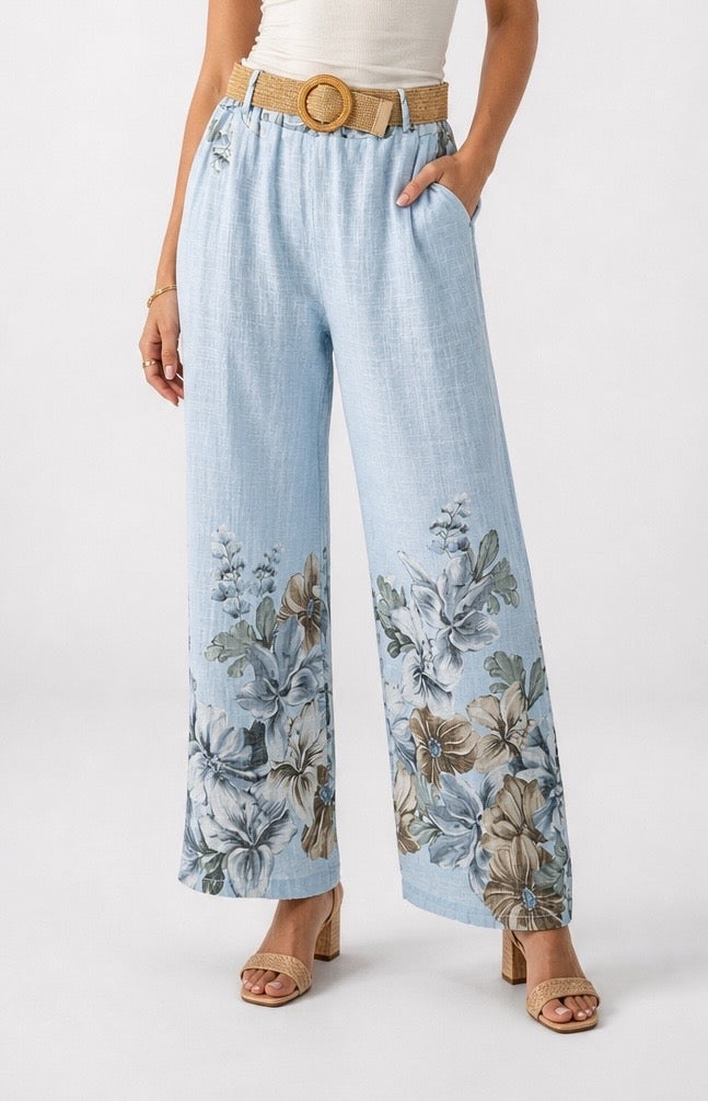 Floral Hem Wide Leg Trousers