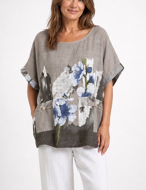 Pocket Front Floral Print Top