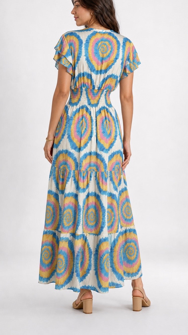 Colour Swirl Empire Waist Maxi Dress