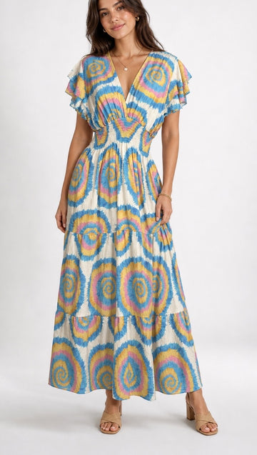Colour Swirl Empire Waist Maxi Dress