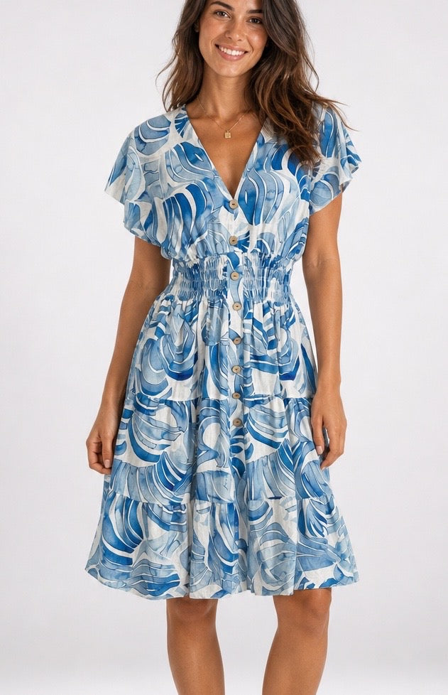 Tiered Midi Dress with Flutter Sleeves