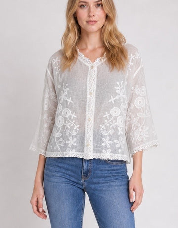 Embroidered Lace Trim Blouse
