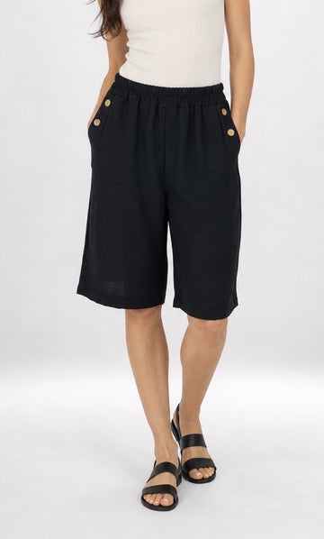 Textured Culotte Shorts with Button Detail