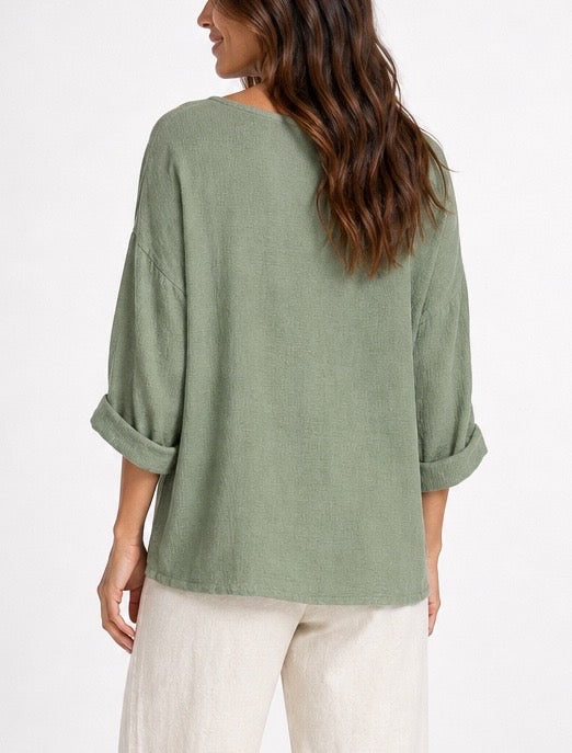 Textured Button-Through Top