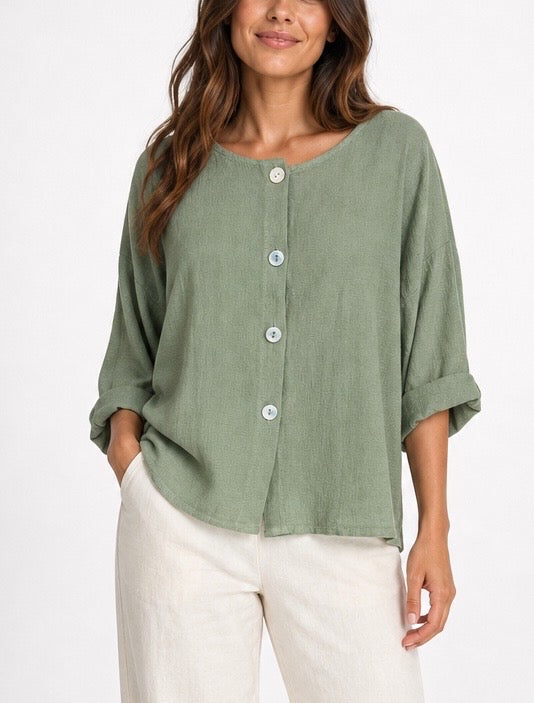 Textured Button-Through Top