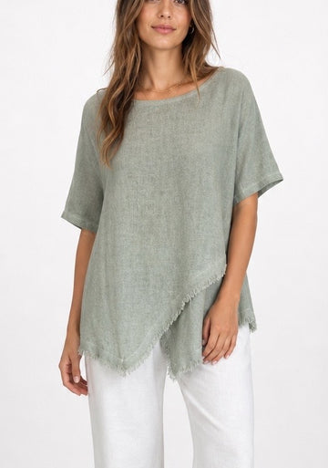 Asymmetric Hem Linen Blend Top