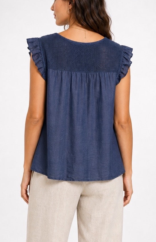 Gold Button V-Neck Top