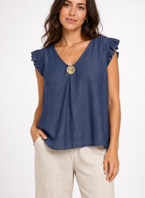 Gold Button V-Neck Top