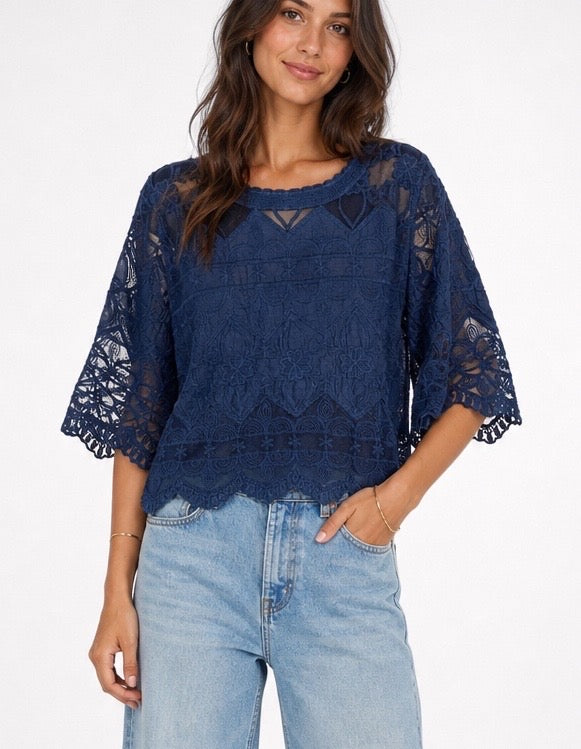 Boho Lace Blouse with Flared Sleeves