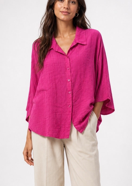 Textured Cotton Oversized Blouse