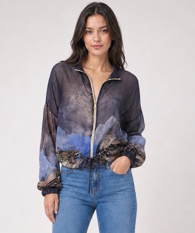 Scenic Print Lightweight Zip Jacket