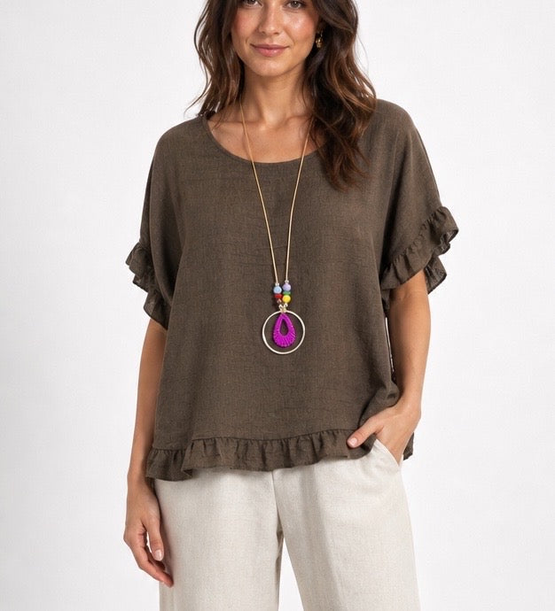 Ruffle Trim Necklace Top