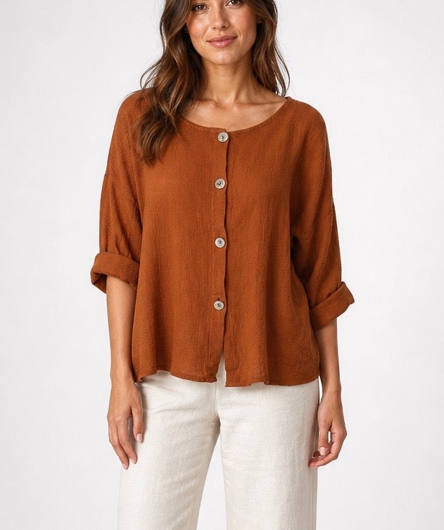 Textured Button-Through Top
