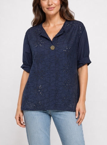 Embroidered Floral Cutwork Shirt