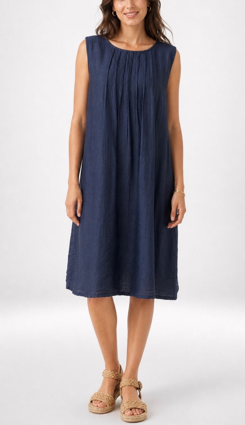 Pintuck Detail Sleeveless Midi Dress