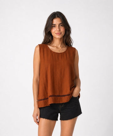 Textured Sleeveless Top with Cutout Hem