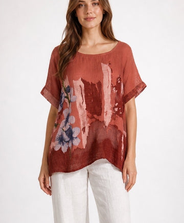 Painterly Floral Linen Blend Top