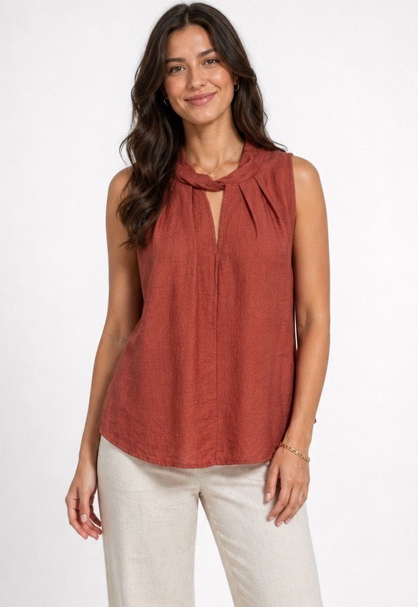Sleeveless Blouse with Twisted Neckline