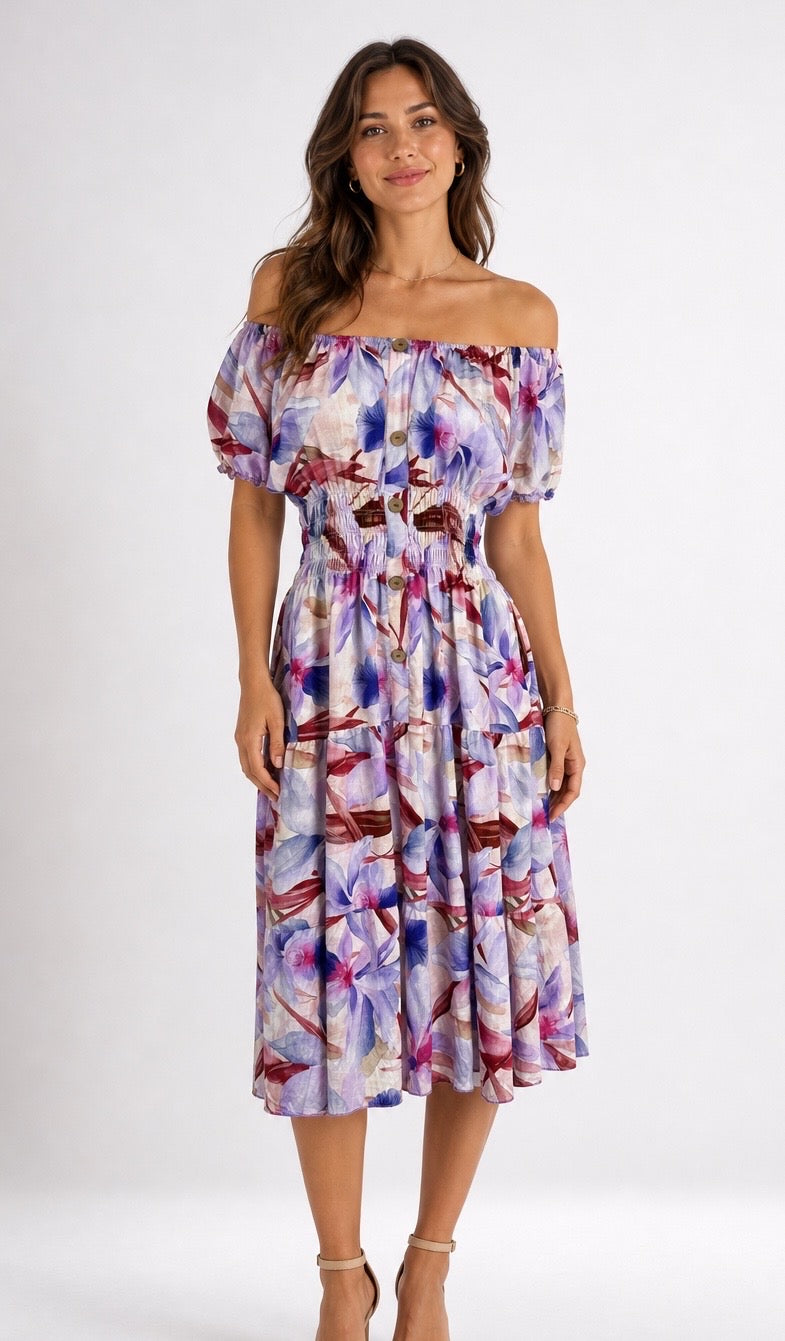 Colour Fade Flower Tiered Midi Dress