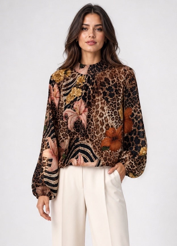 Statement Print Bishop Sleeve Blouse