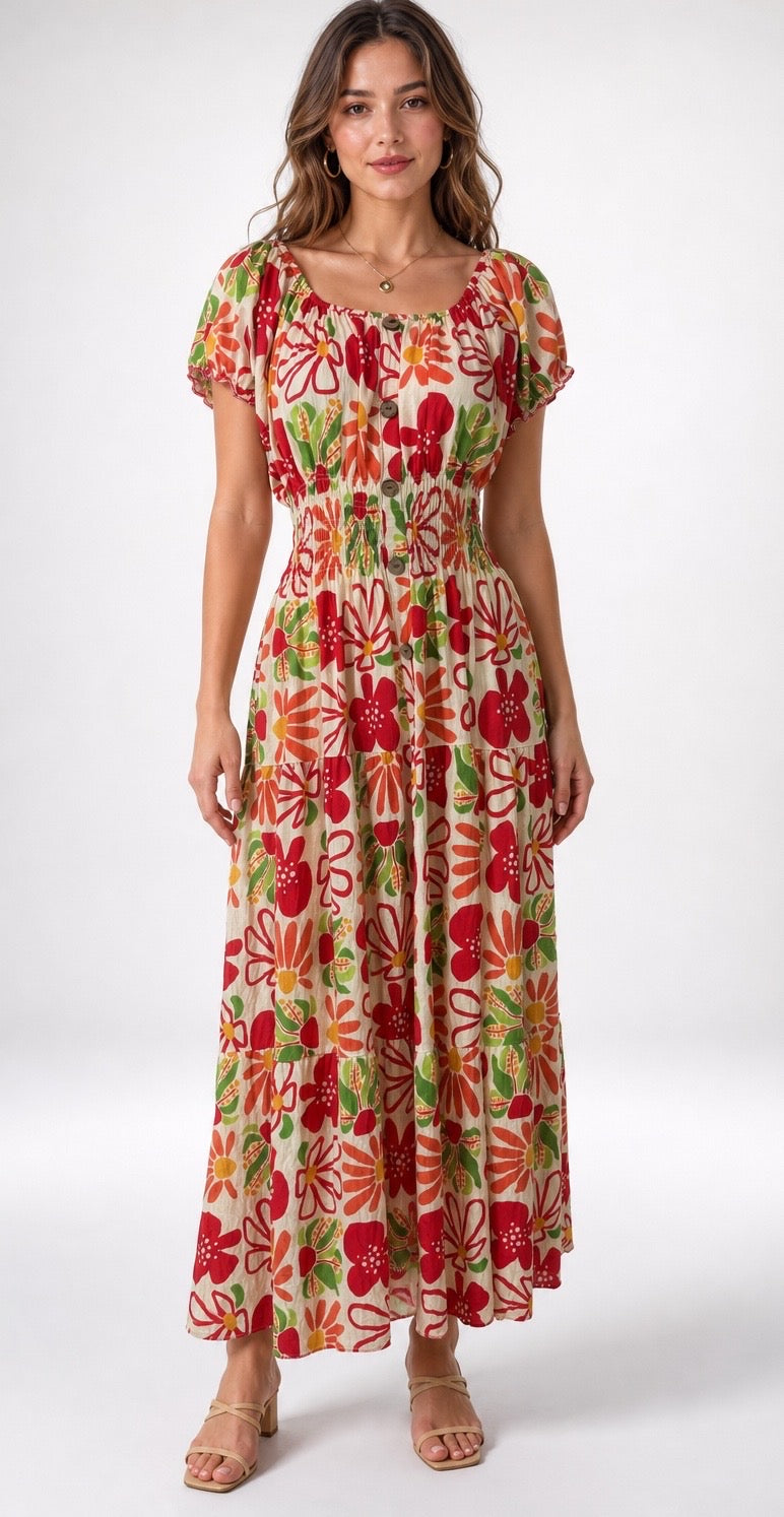 Tiered Shirred Maxi Dress