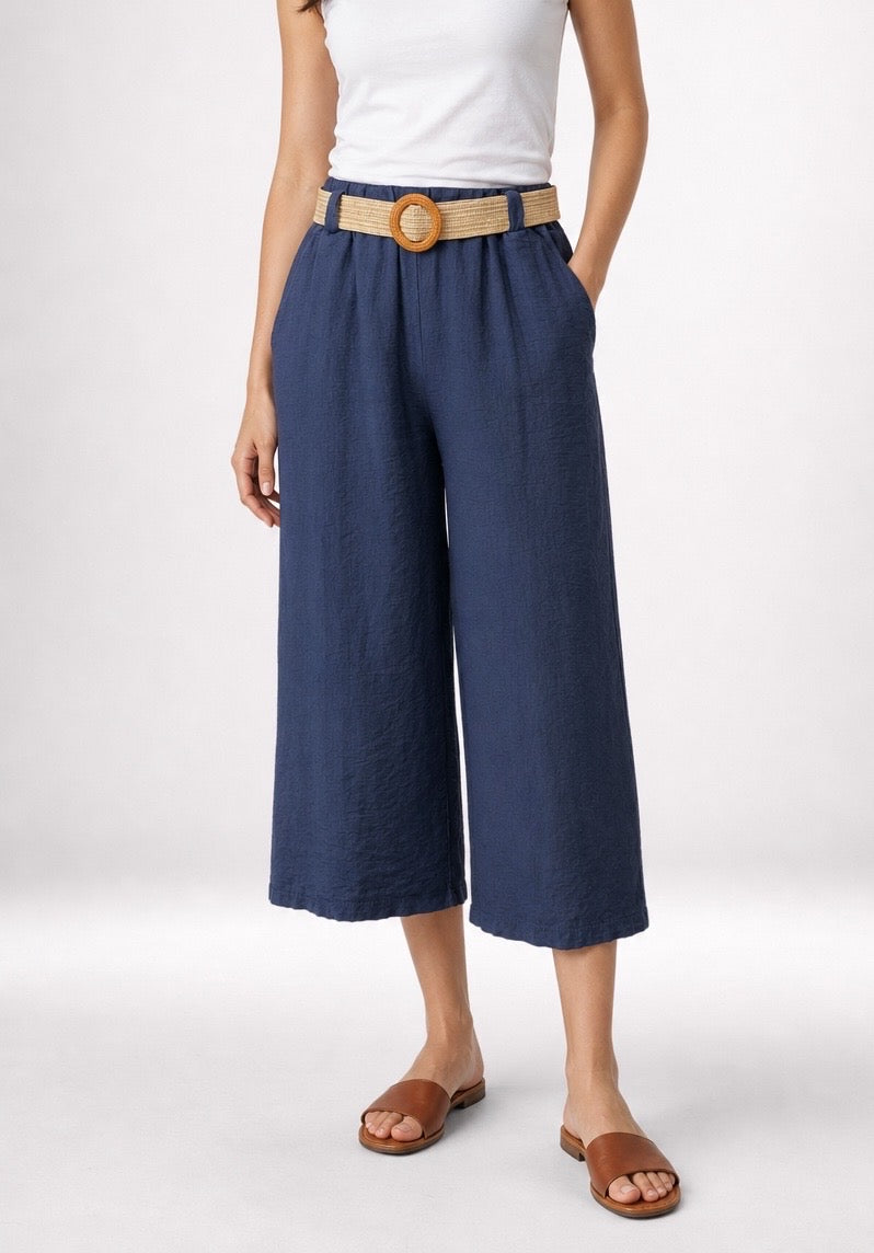 Textured Culotte Trousers with Woven Belt - Mixed Pack