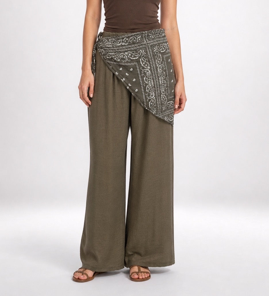 Bohemian Bandana Wrap Wide-Leg Trousers