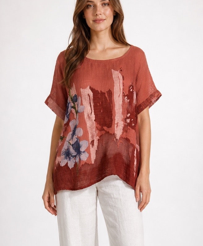Painterly Floral Linen Blend Top