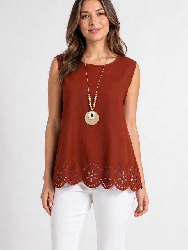 Sleeveless Tunic Top with Scallop Hem