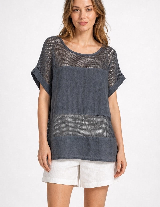 Textured Linen Blend Crochet Panel Top - Mixed Pack