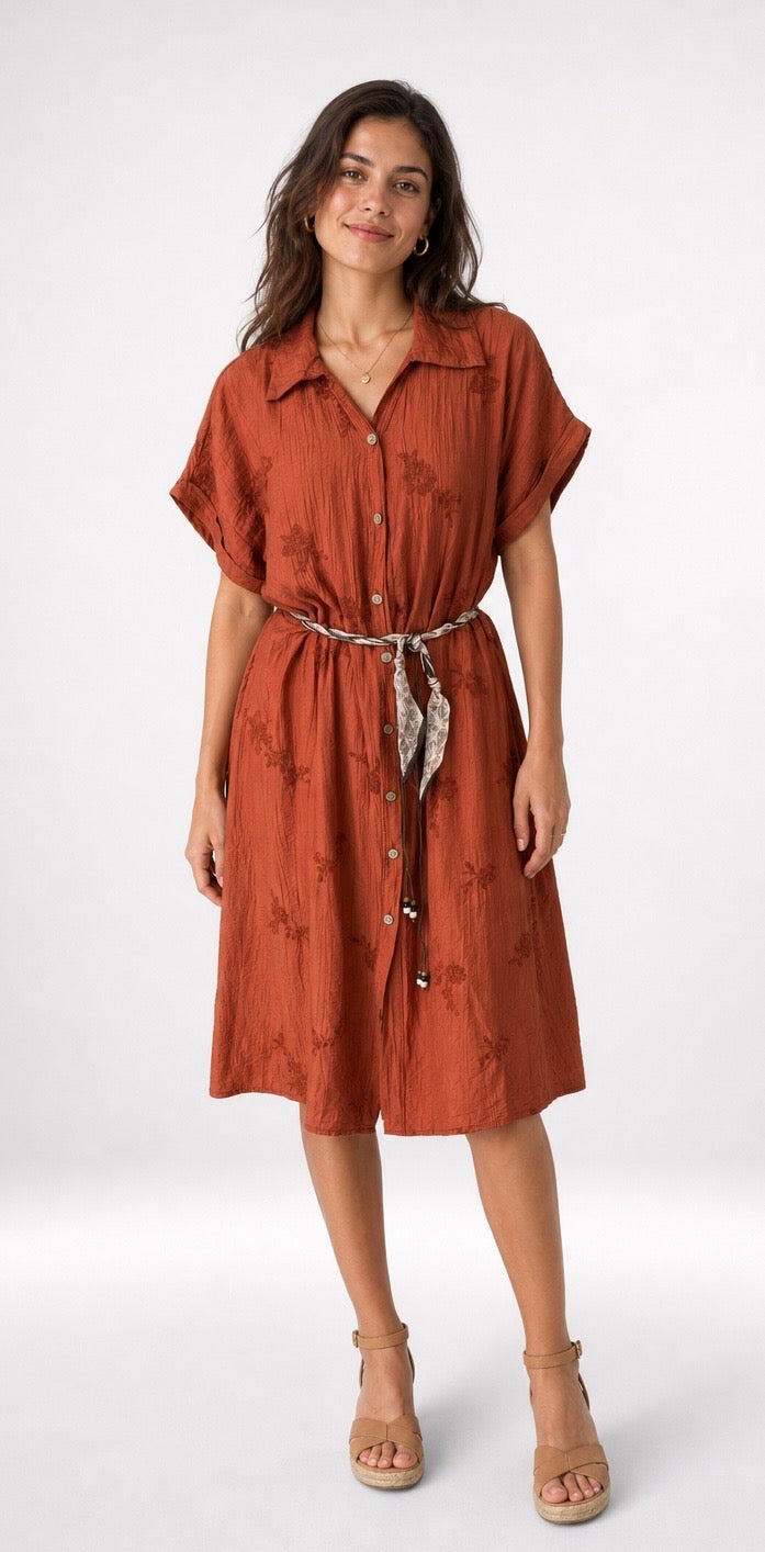 Textured Embroidered Midi Dress