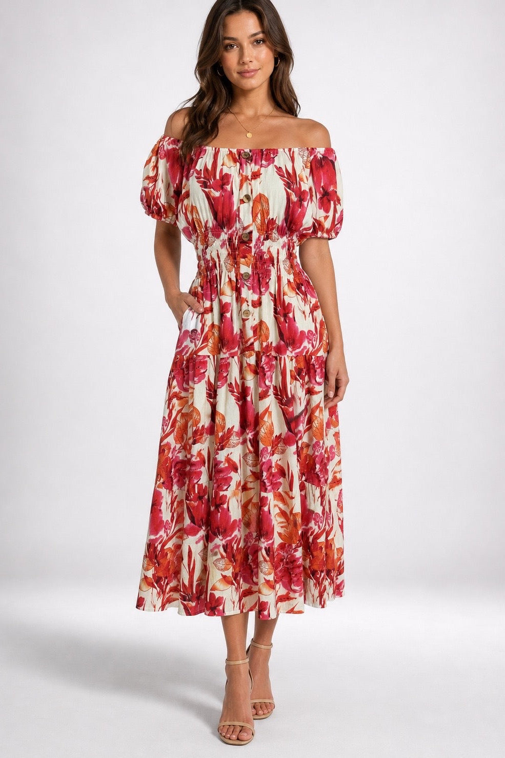 Off-the-Shoulder Tiered Maxi Dress