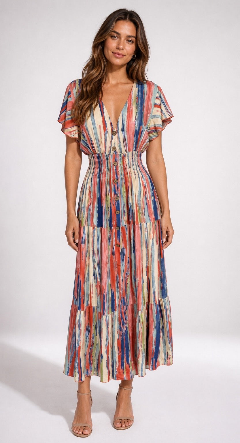 Abstract Stripe Print Maxi Dress
