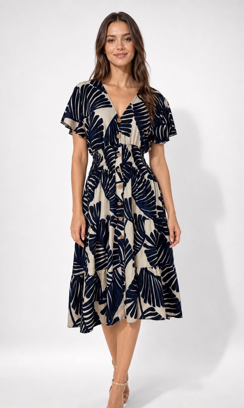 Leaf Print Midi Dress