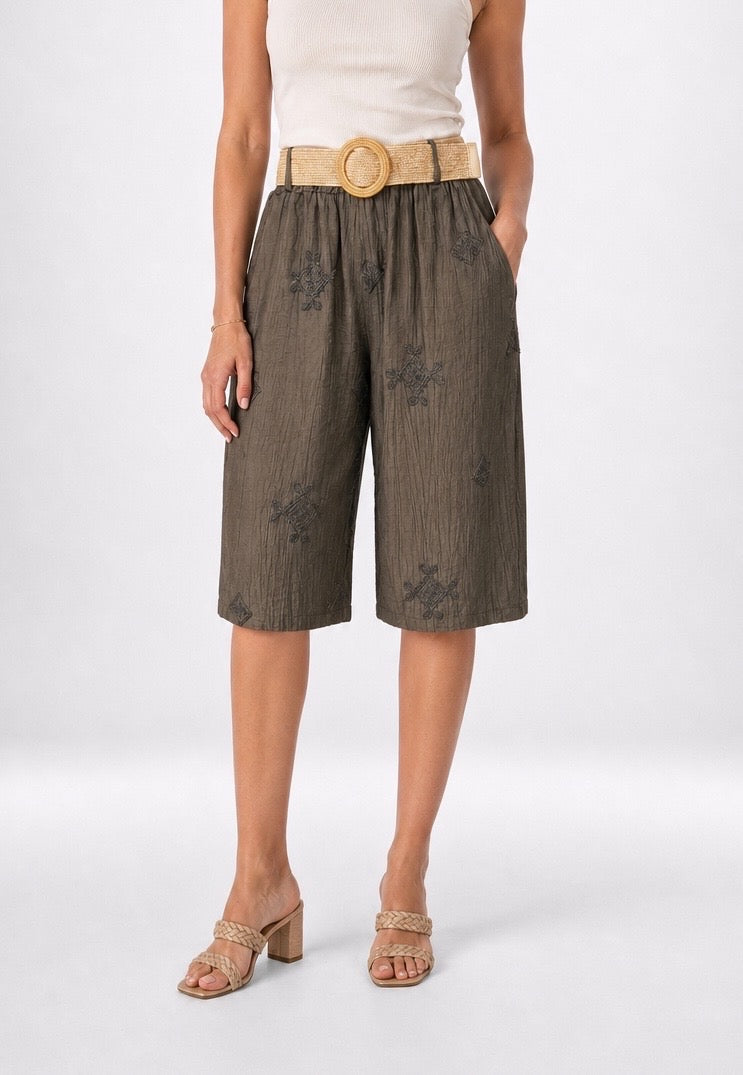 Embroidered Crinkled Culottes