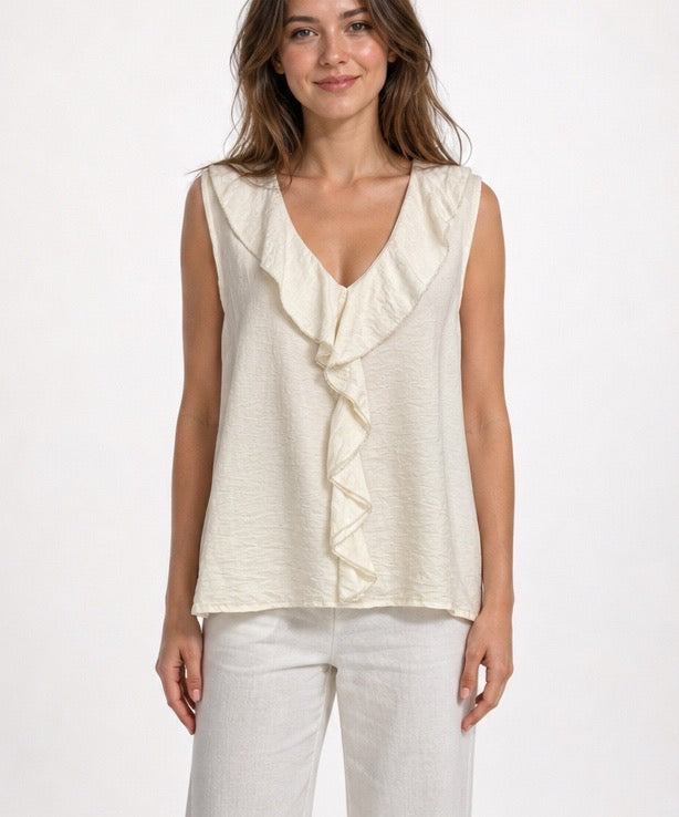 Ruffle Trim V-Neck Blouse