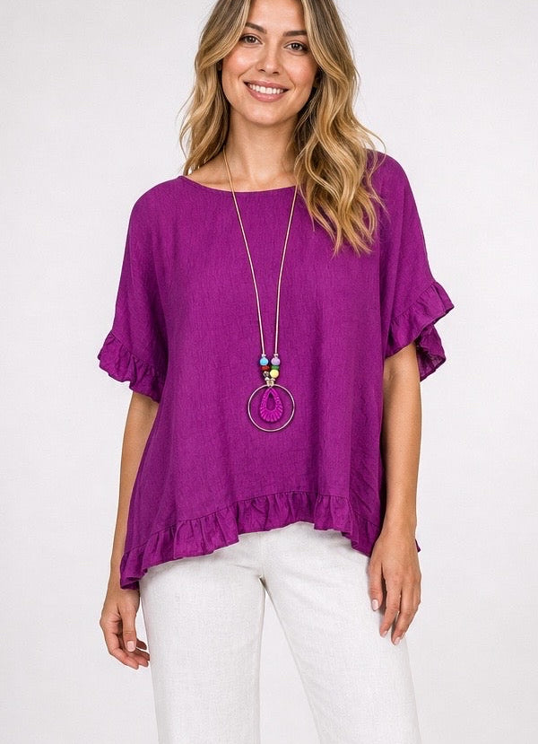 Textured Ruffle Trim Necklace Top