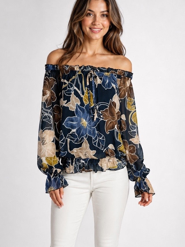 Floral Print Off-the-Shoulder Blouse
