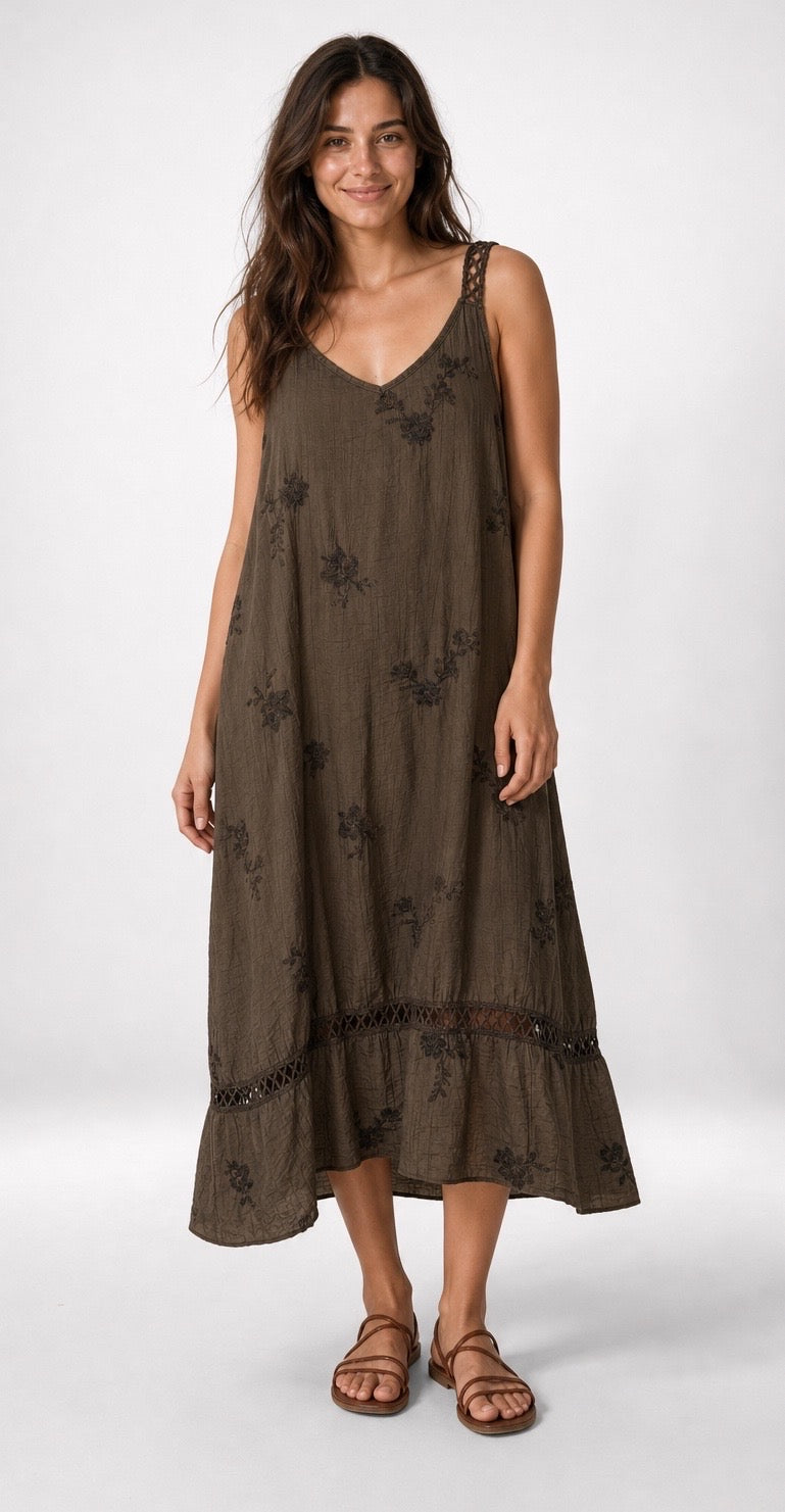 Embroidered Midi Dress with Braided Straps - Mixed Pack