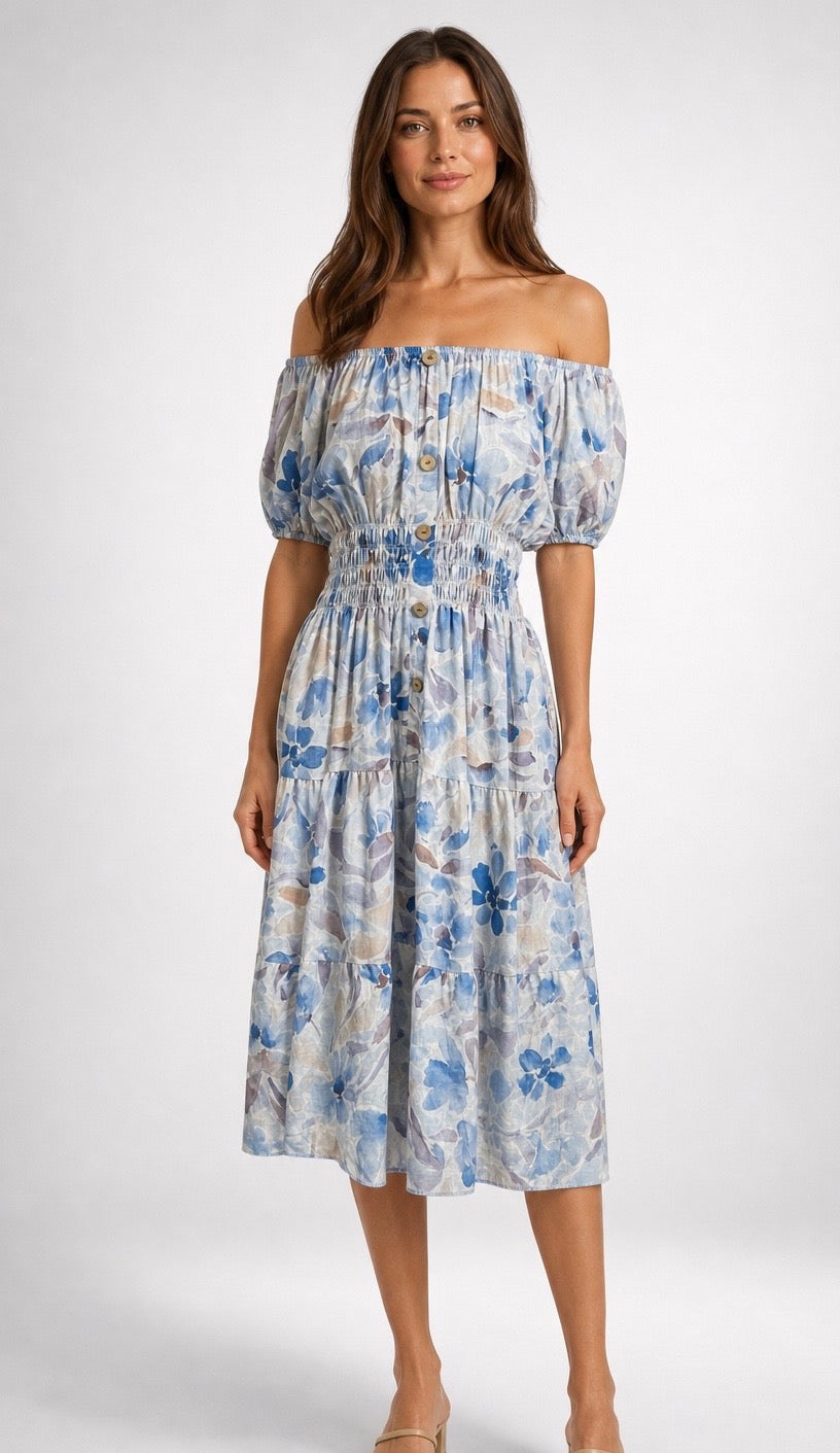 Floral Off-the-Shoulder Tiered Midi Dress
