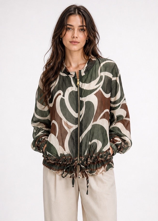 Abstract Print Lightweight Bomber Jacket