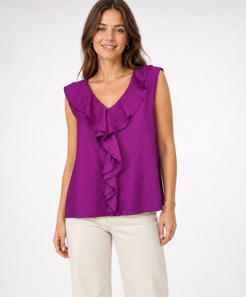 Ruffle Trim V-Neck Top