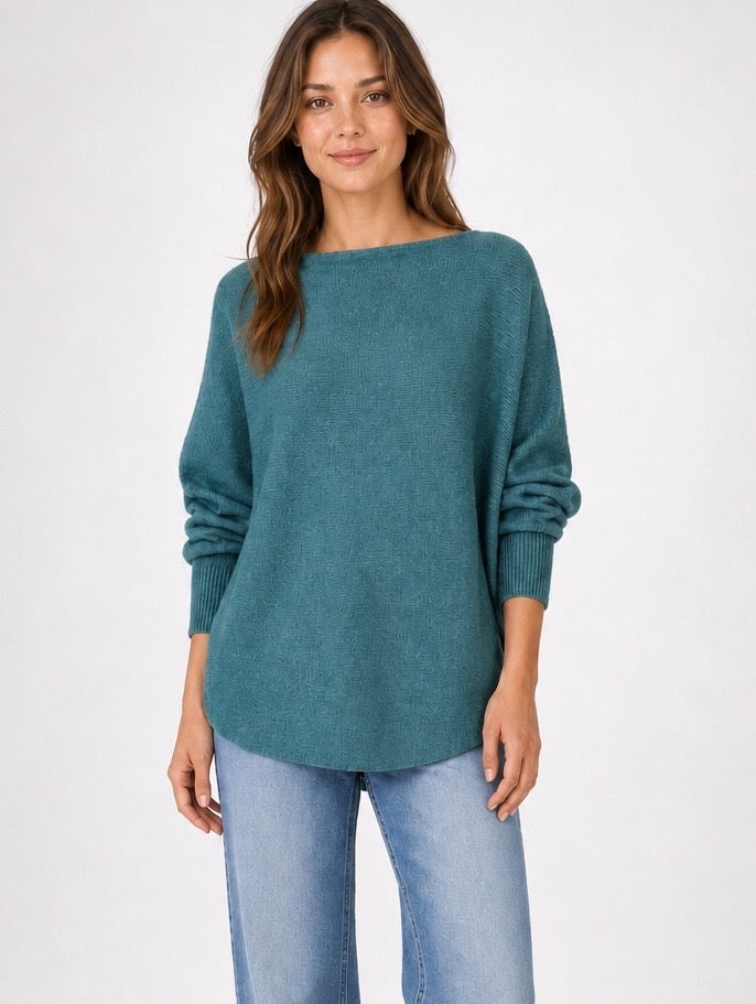 Wool Blend Batwing Boat Neck Jumper