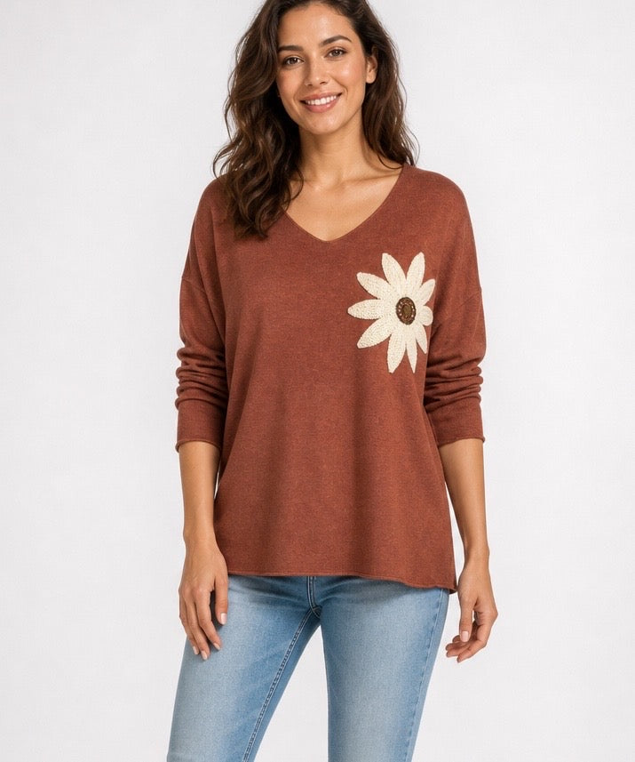 Floral Appliqué Wool Blend Knitted Jumper - Mixed Pack