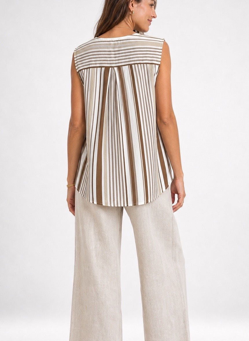 Striped V-Neck Sleeveless Blouse