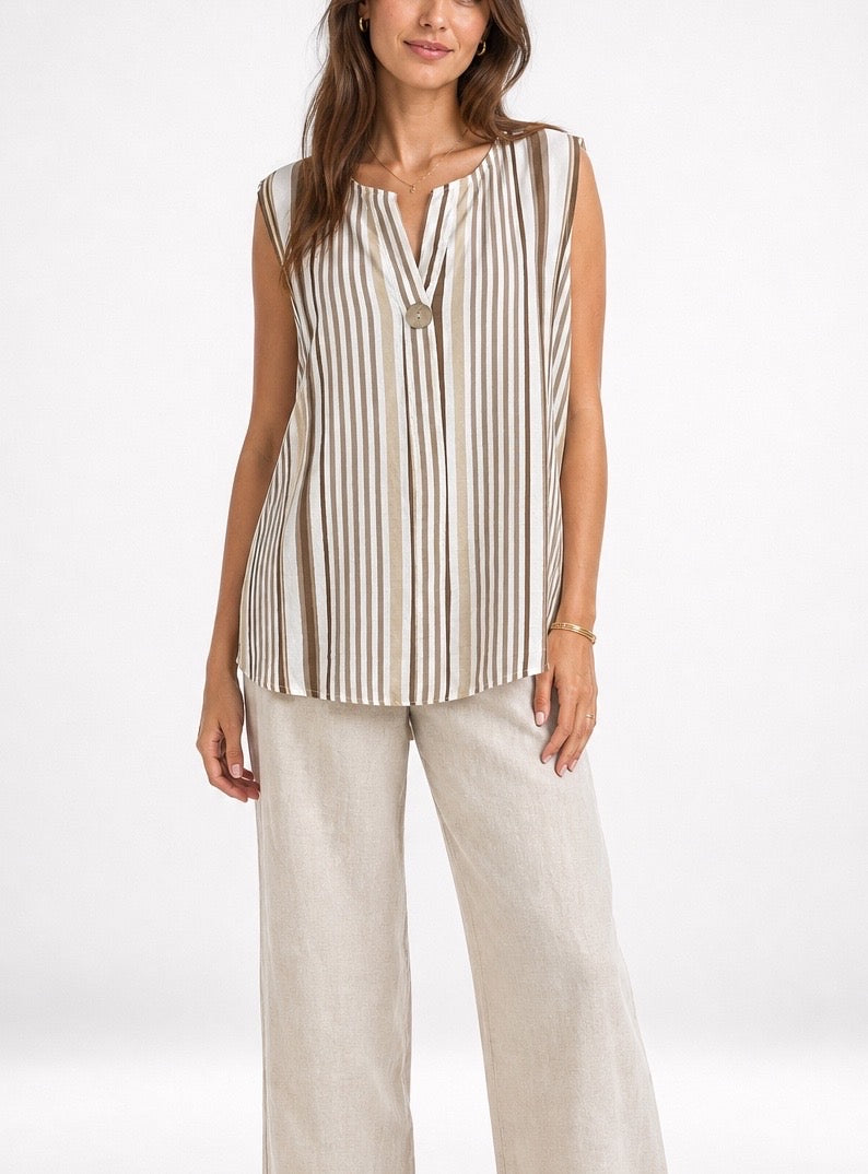 Striped V-Neck Sleeveless Blouse