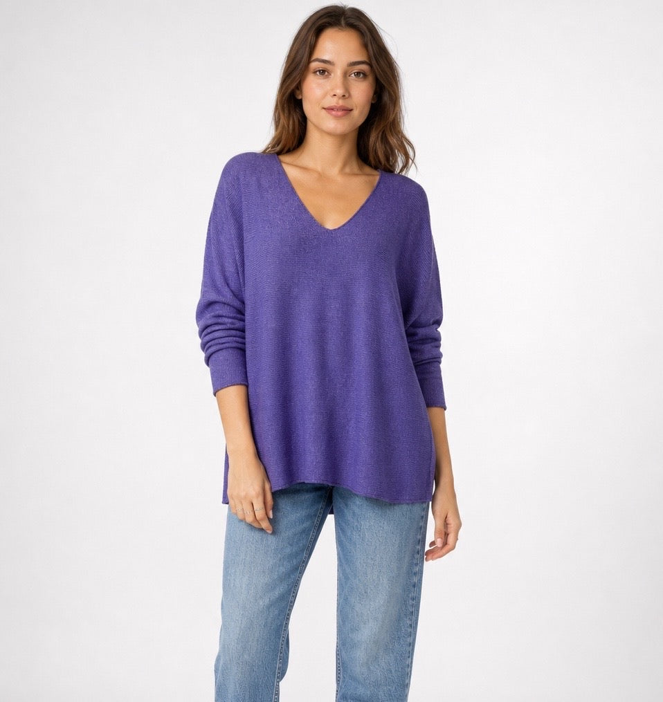 Textured Knit V-Neck Jumper