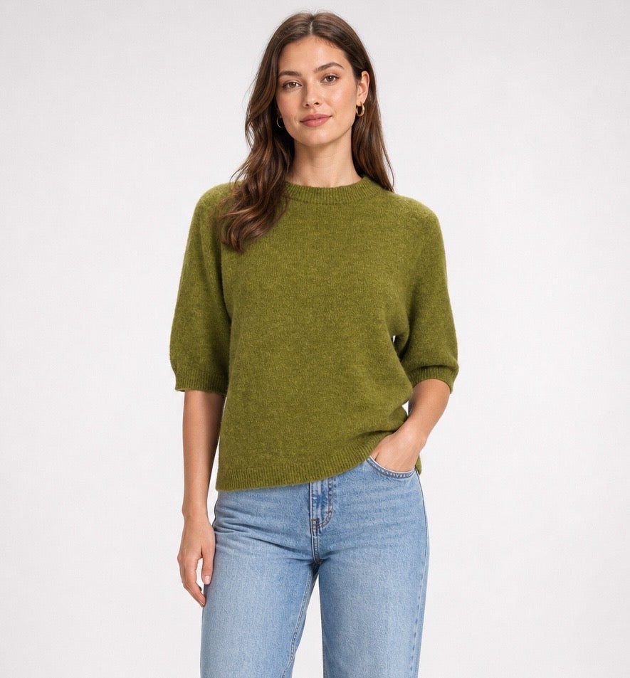 Textured Knit Jumper with Puffed Sleeves