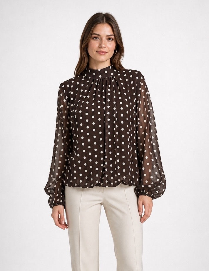 Polka Dot High Neck Blouse