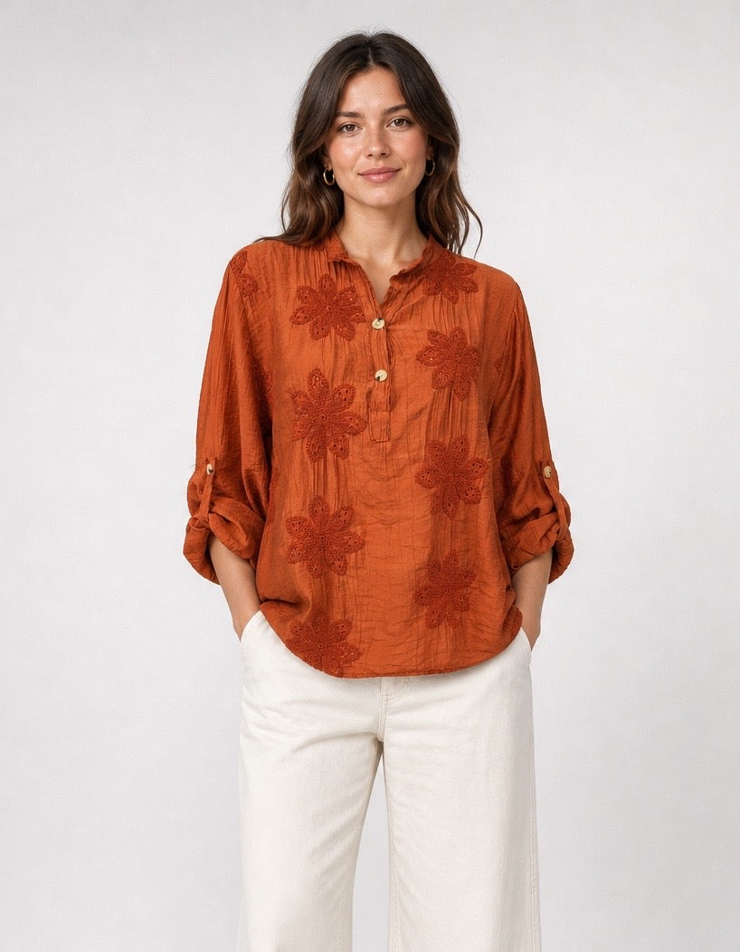 Embroidered Button Front Shirt